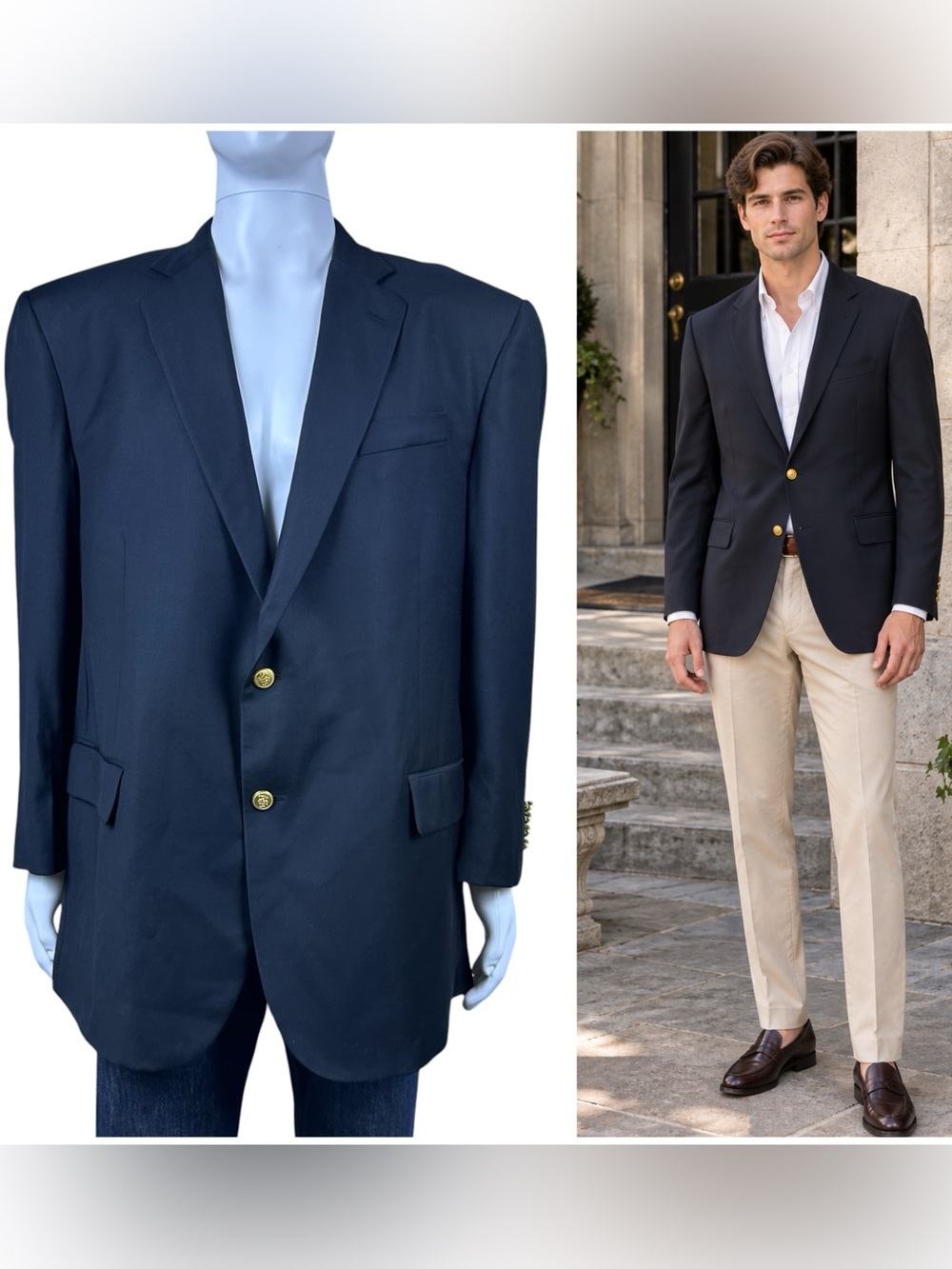Brooks Brothers Country Club Madison Blazer 48R Loro Piana Wool Gold Buttons USA